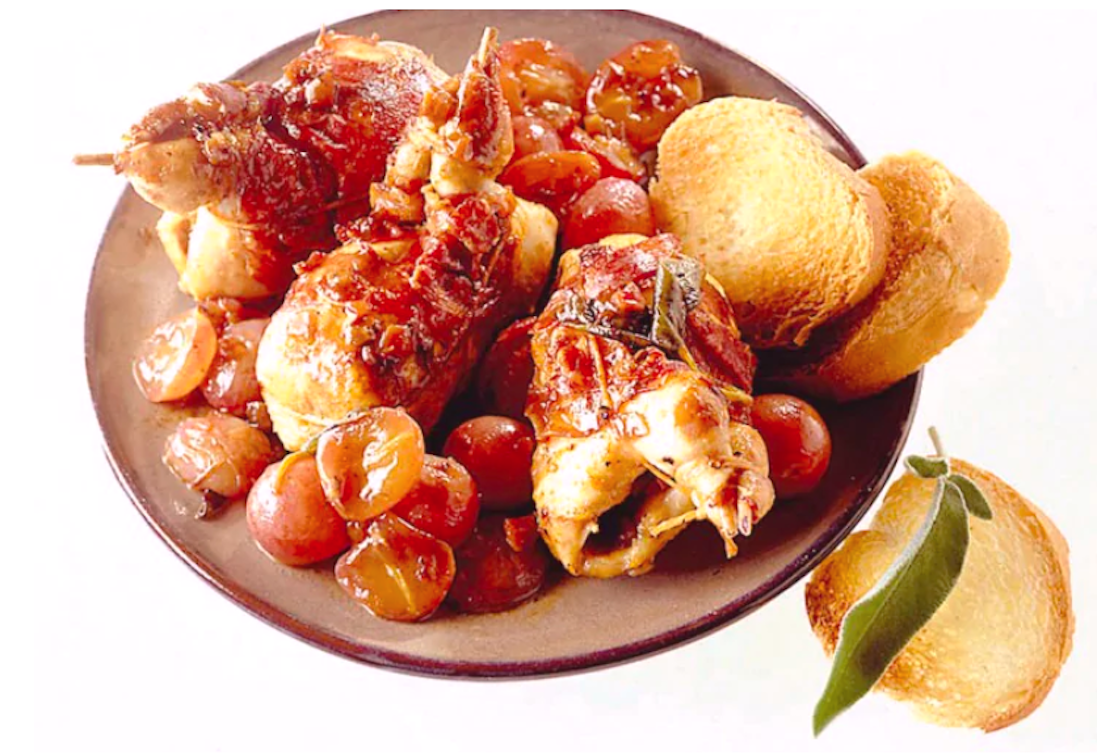 Ricette si selvaggina: Quaglia con uva bianca e pancetta ...