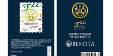 Il francobollo commemorativo dedicato ai 500 anni di Beretta